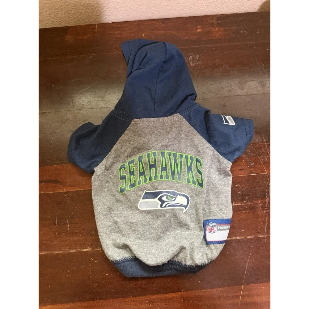 Seattle Seahawks Hooded Dog T-shirt Navy Blue Size Small NFL